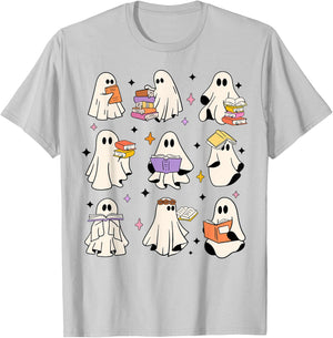 Ghosts Reading Books Teacher Halloween Librarian Boooks Women Kids T-Shirt - T-Shirt | Ash