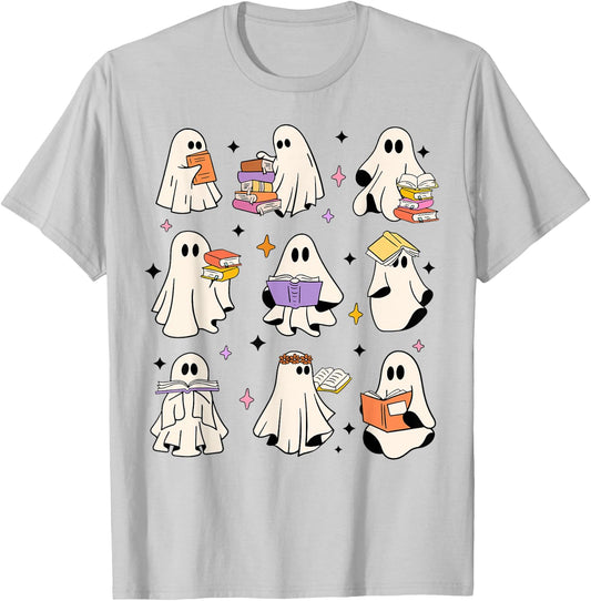 Ghosts Reading Books Teacher Halloween Librarian Boooks Women Kids T-Shirt - T-Shirt | Ash