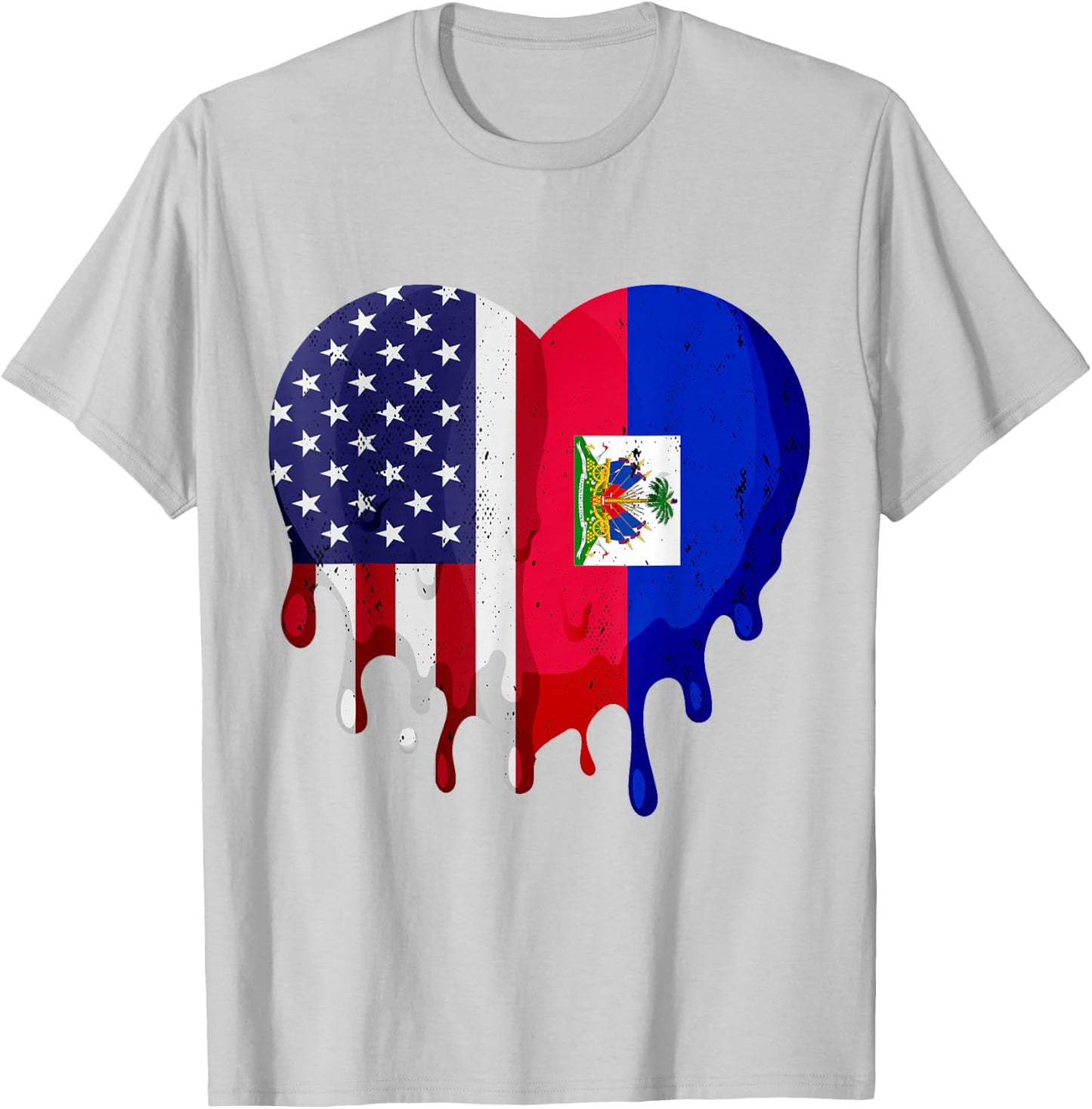 American Haitian Hispanic Heritage Month Flag Heart T-Shirt - T-Shirt | Ash
