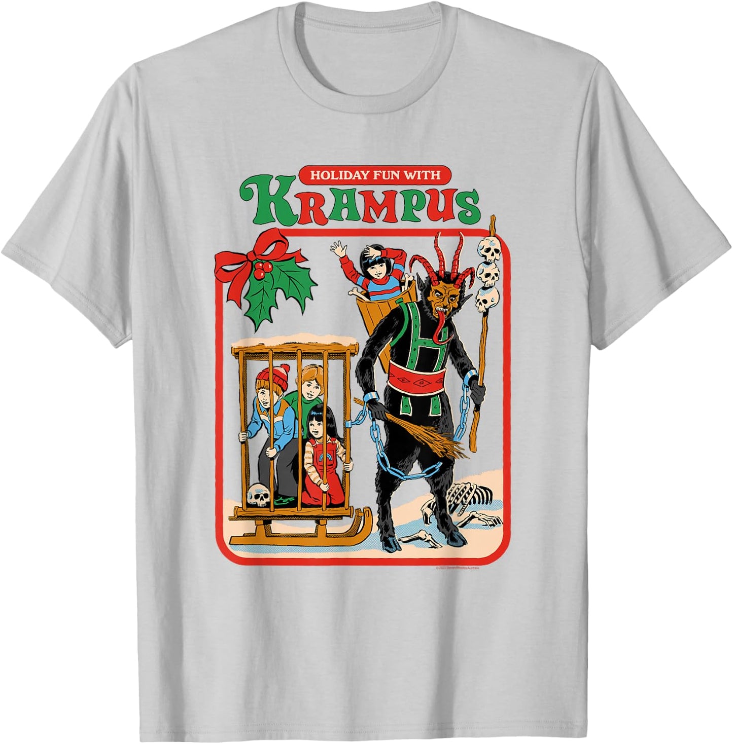 Steven Rhodes Holiday Fun with Krampus Retro Dark Humor T-Shirt - T-Shirt | Ash