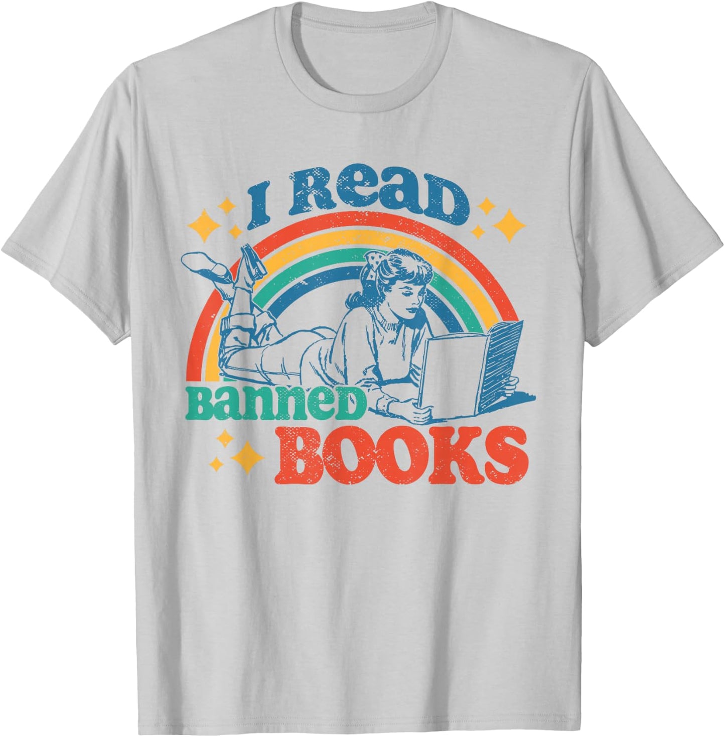 I Read Banned Books Funny Book Lover Retro Reading T-Shirt - T-Shirt | Ash