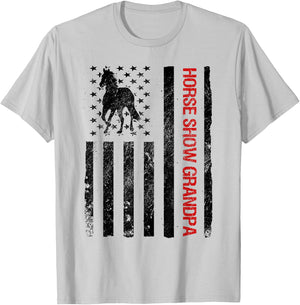 Funny Horse Show Grandpa American USA Flag Kids Men T-Shirt - T-Shirt | Ash