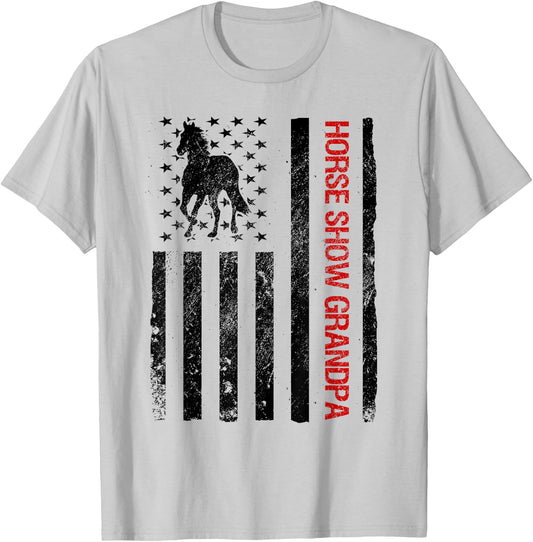 Funny Horse Show Grandpa American USA Flag Kids Men T-Shirt - T-Shirt | Ash