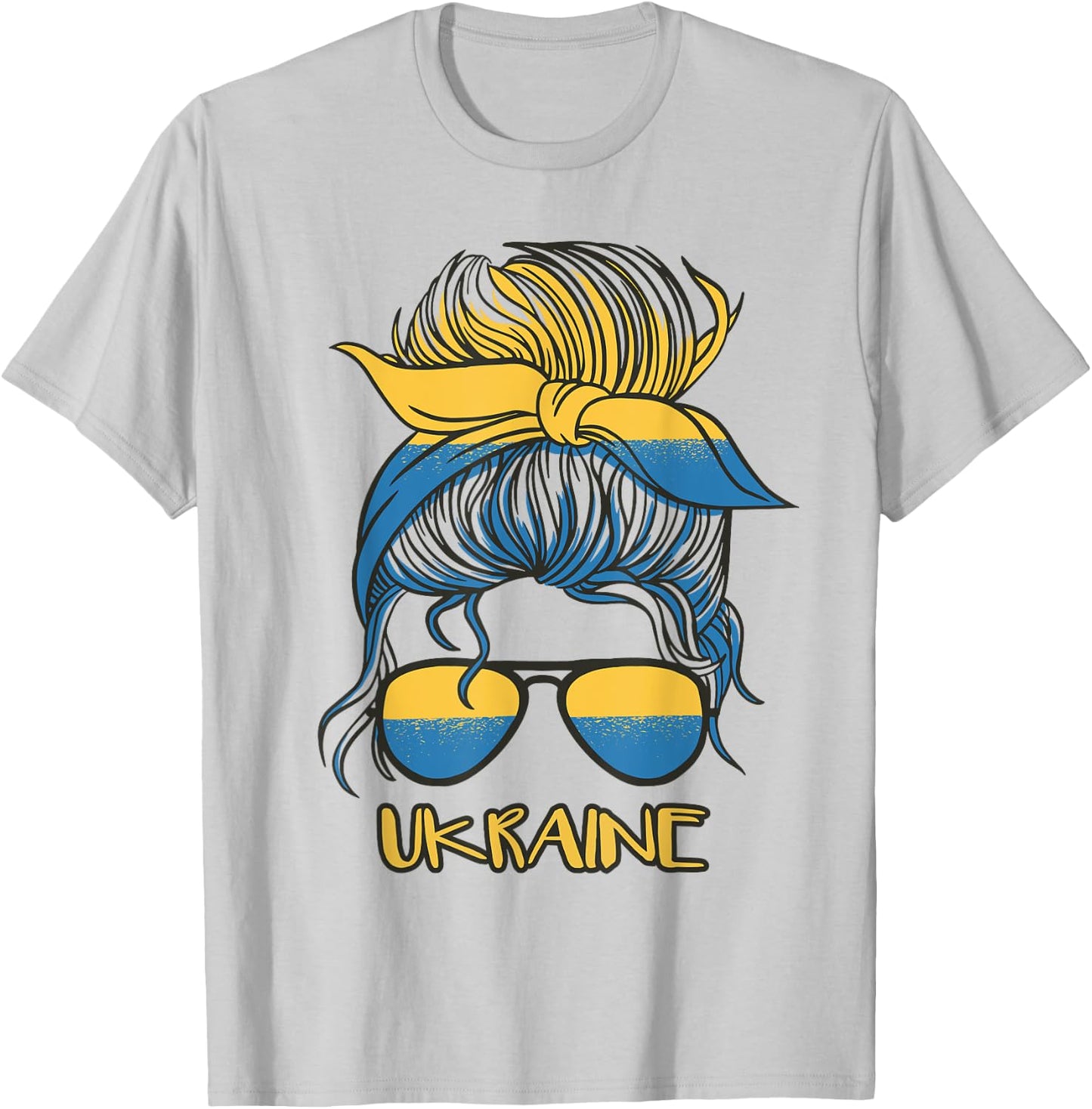 Messy Bun Hair Ukrainian Flag Girl Ukraine T-Shirt - T-Shirt | Ash