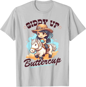 Giddy Up Buttercup, Country Rodeo Girl Toddler Cowgirl T-Shirt - T-Shirt | Ash