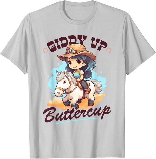 Giddy Up Buttercup, Country Rodeo Girl Toddler Cowgirl T-Shirt - T-Shirt | Ash