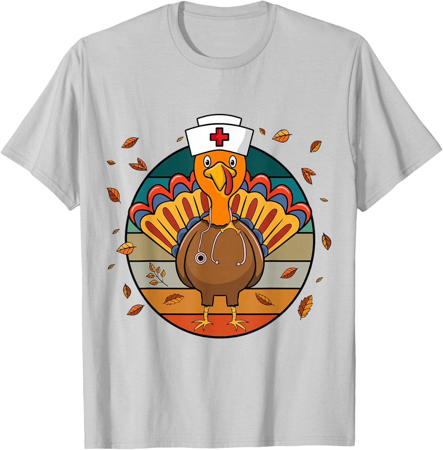 Happy Thanksgiving Funny Turkey Nurse T-Shirt - T-Shirt | Ash