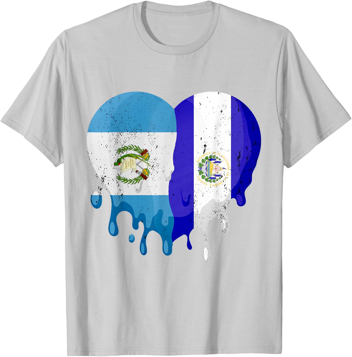 Guatemala El Salvador Flag Heart Grown Patriot Country T-Shirt - T-Shirt | Ash