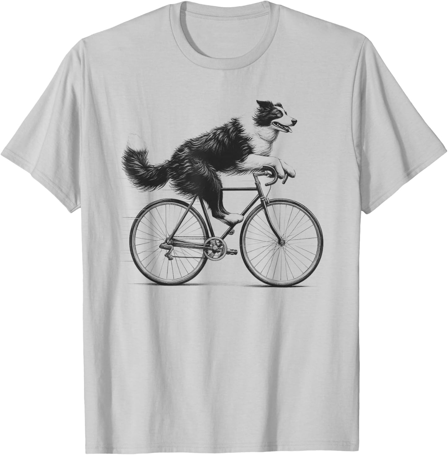 Border Collie Dog Riding a Bike Bicycle Biker Cycling Men Women Kids T-Shirt - T-Shirt | Ash
