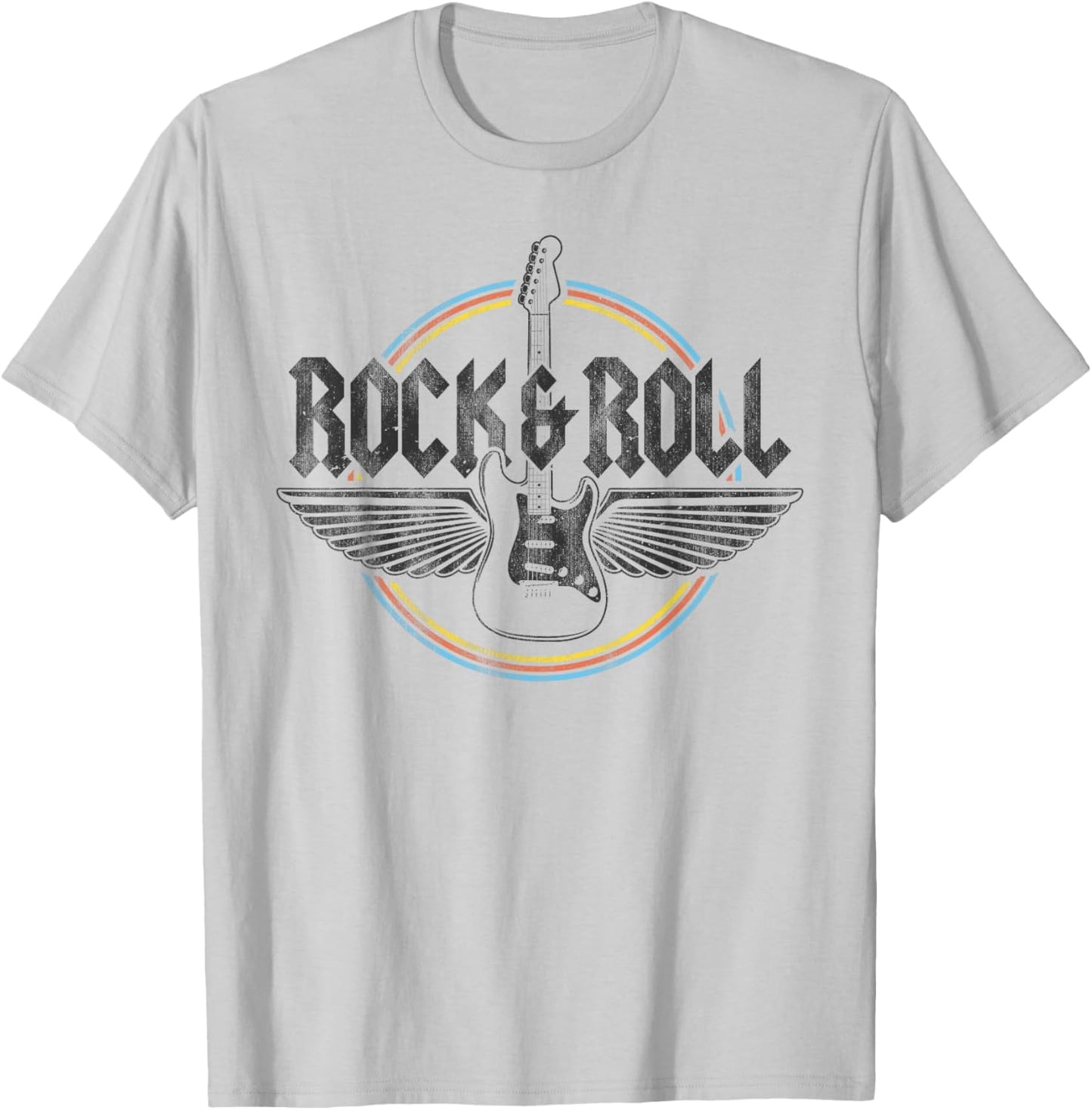Retro Vintage Rock & Roll Guitar Wings Music Concert Band T-Shirt - T-Shirt | Ash