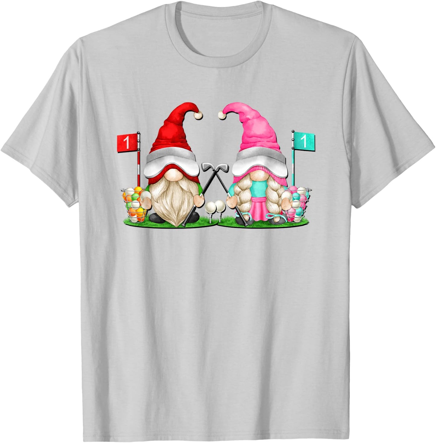 Funny Golf Gnome Graphic And Men Golfing Couple T-Shirt - T-Shirt | Ash