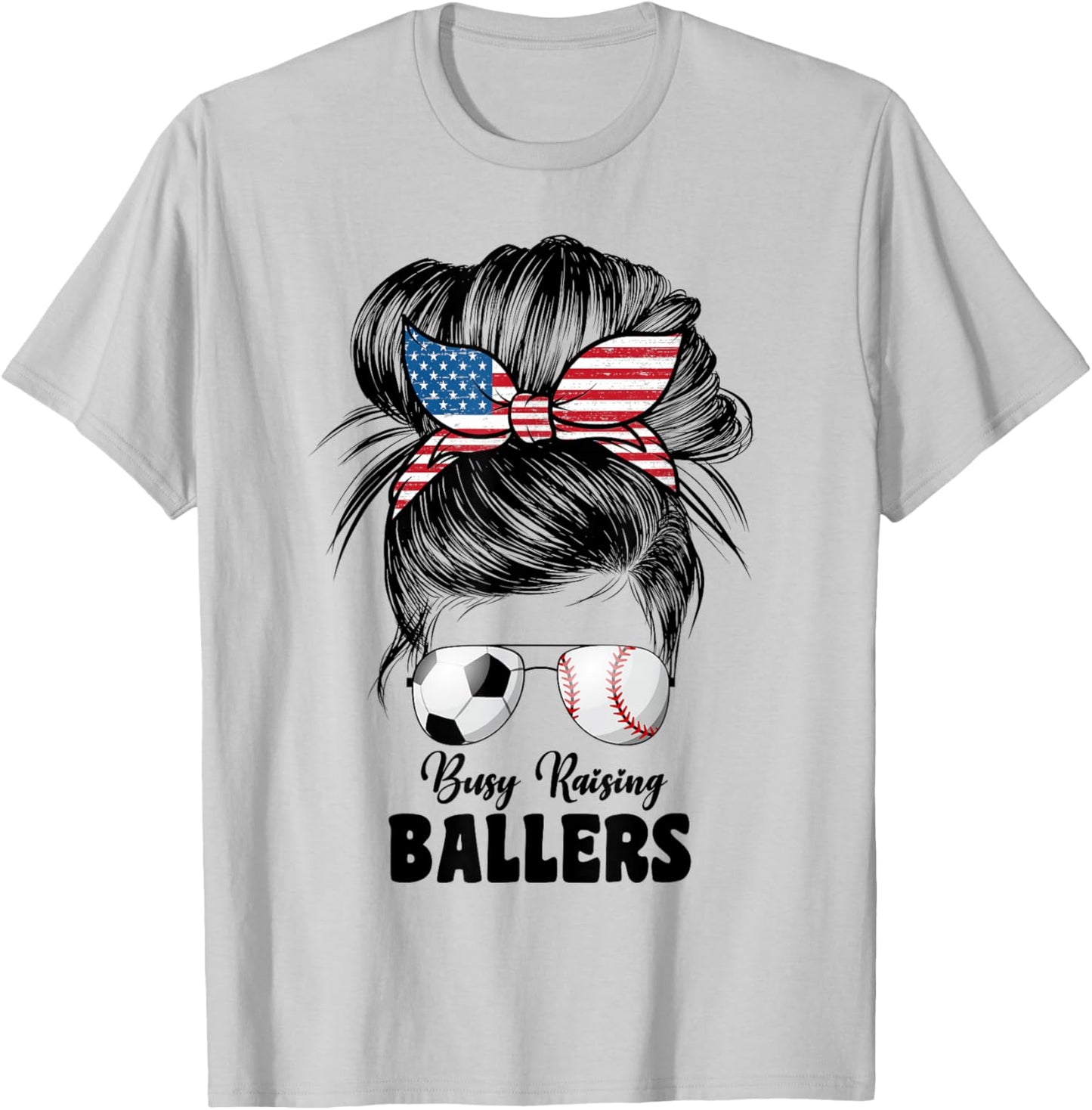 Busy Raising Ballers Soccer And Baseball Mama Mom T-Shirt - T-Shirt | Ash