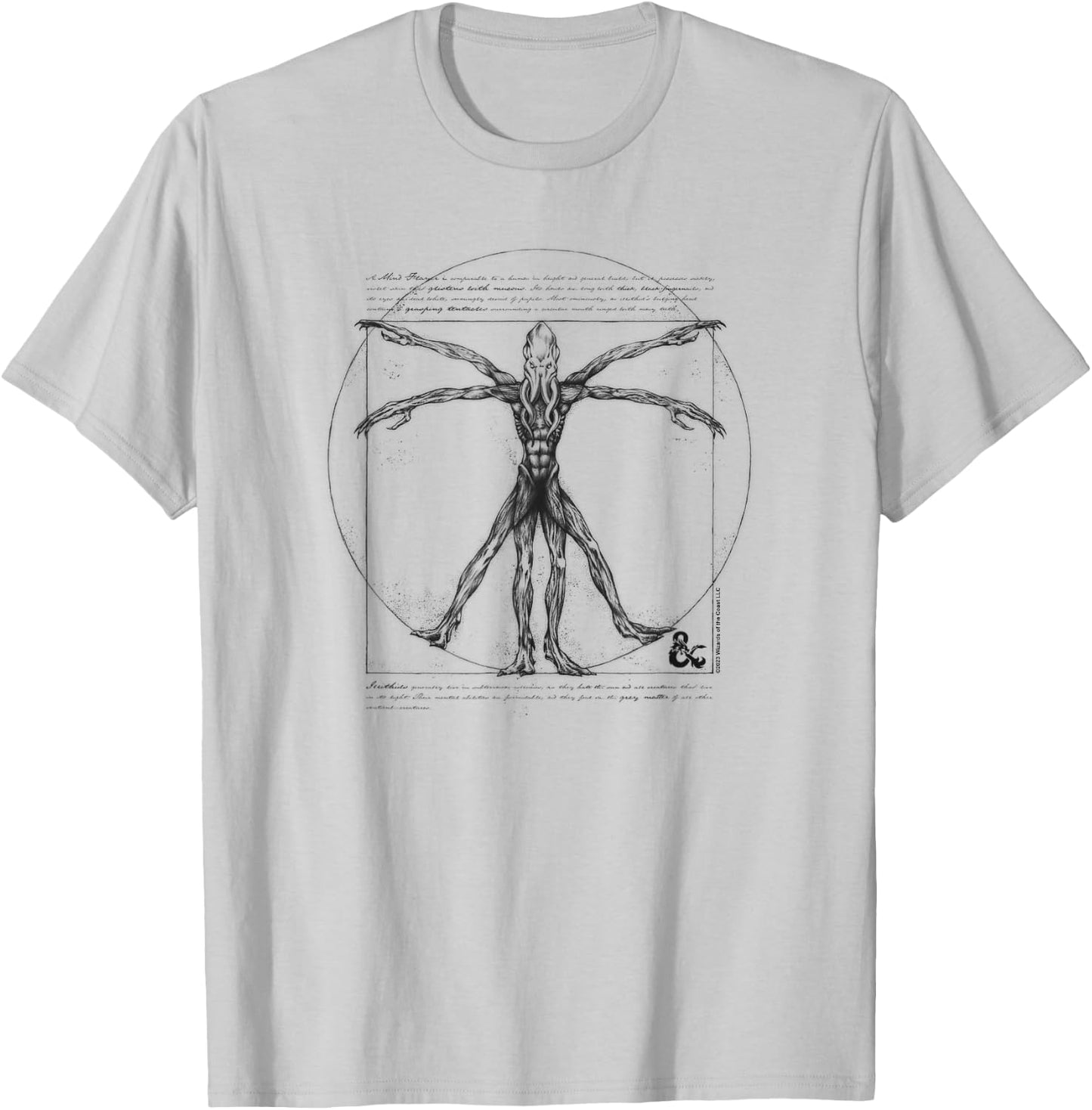 Dungeons & Dragons Mind Flayer Vitruvian Man Vintage Sketch T-Shirt - T-Shirt | Ash