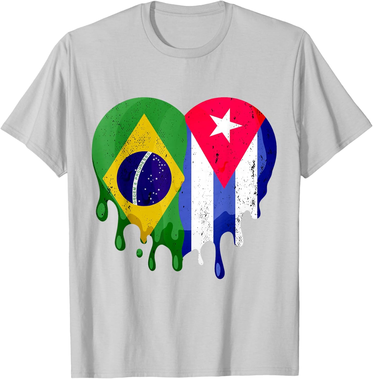 Brazil Cuba Flag Heart Citizen Grown Patriot Country T-Shirt - T-Shirt | Ash