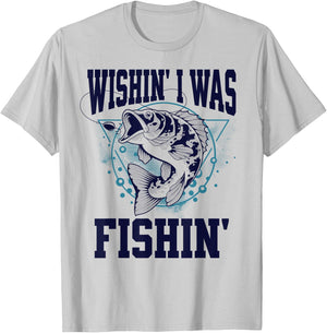 Funny Fishing Wishing I Was Fishing Outdoors T-Shirt - T-Shirt | Ash