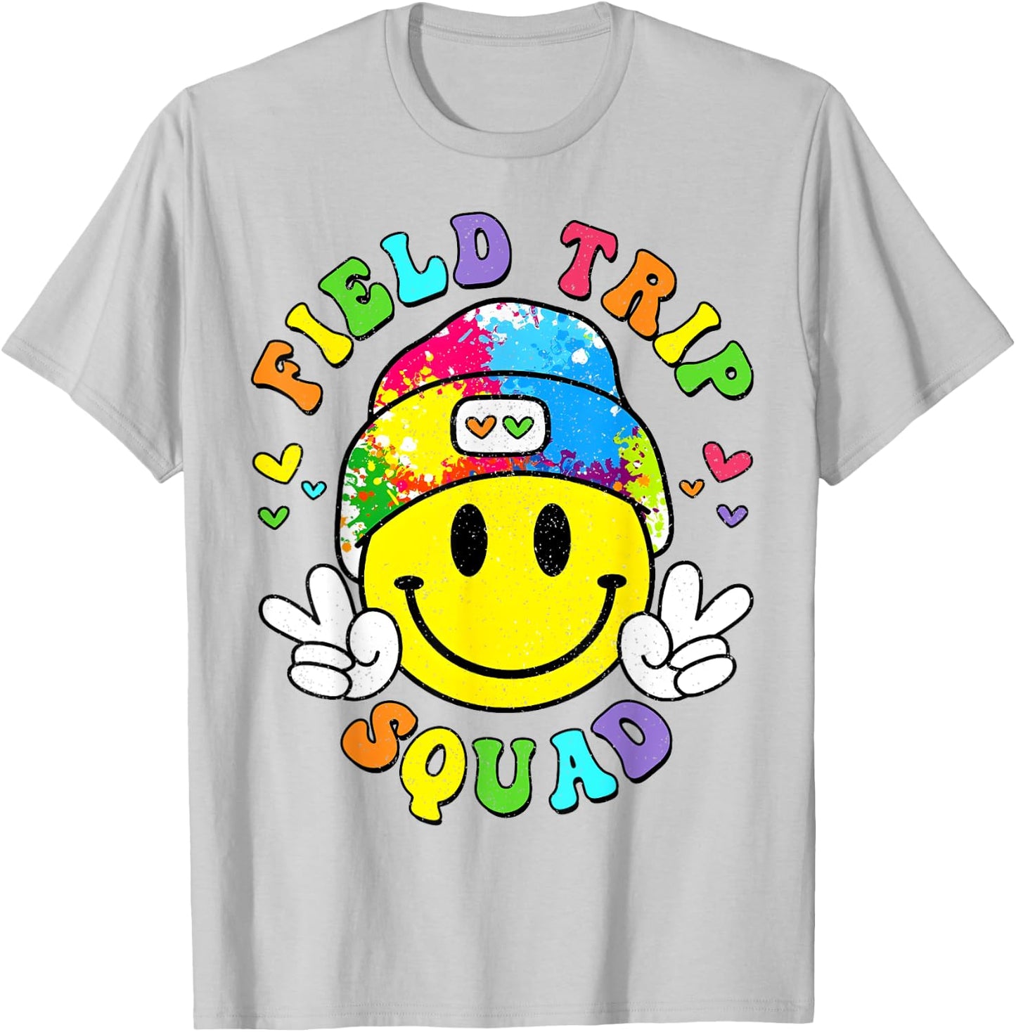Hippie smile Face Field Trip Squad Groovy Field Day 2024 T-Shirt - T-Shirt | Ash