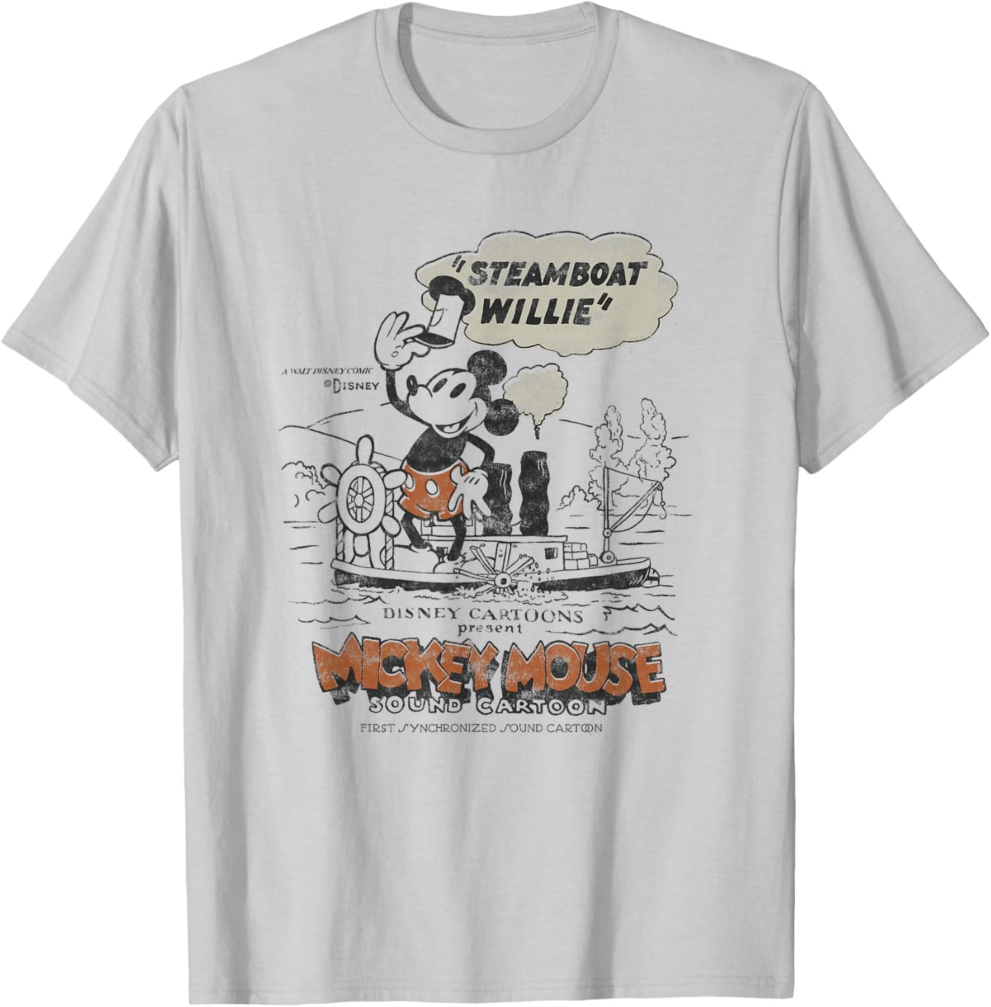 Disney 100 Mickey Mouse Steamboat Willie Sound Cartoon D100 T-Shirt - T-Shirt | Ash