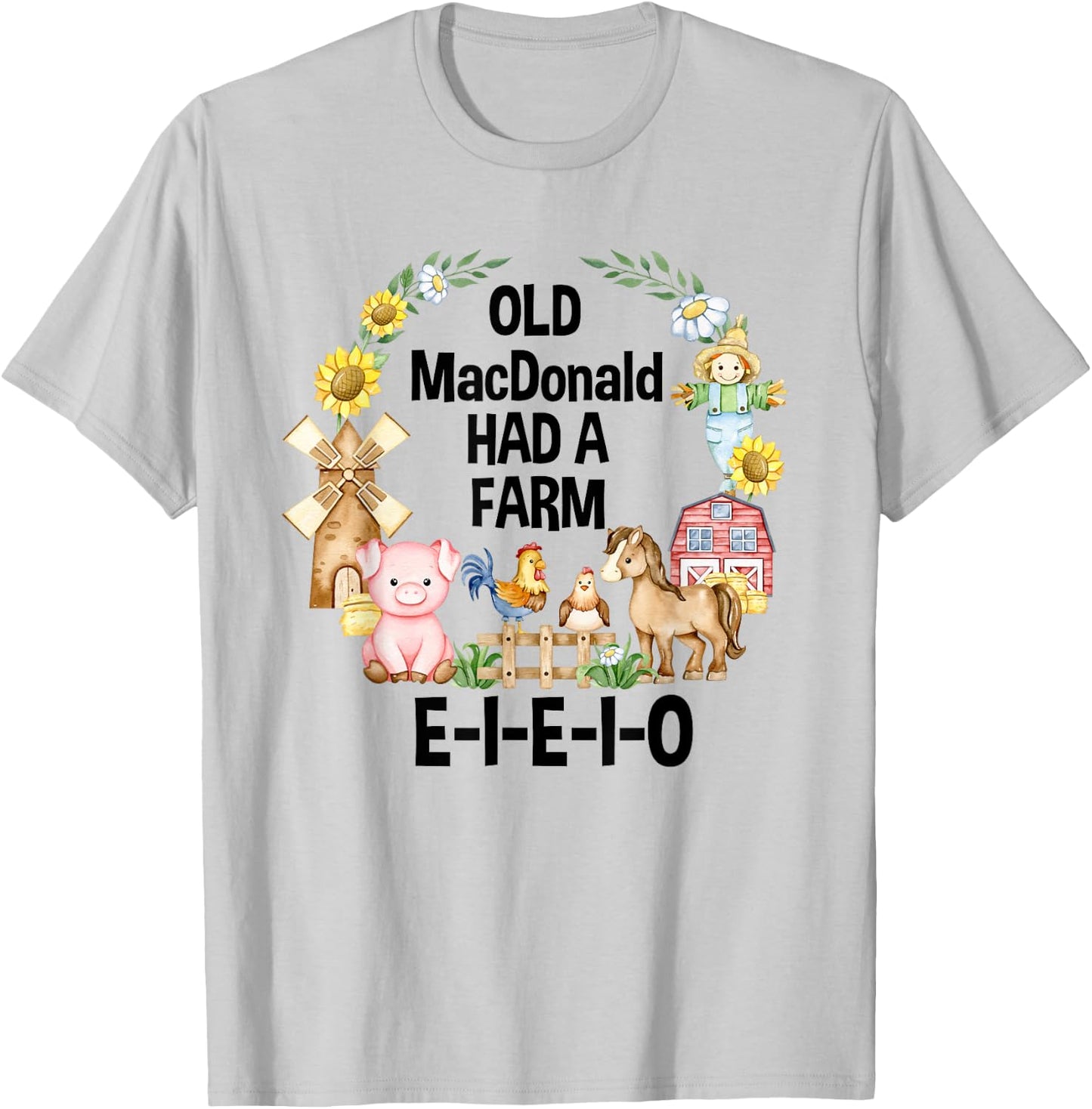 Toddler Kids Old MacDonald Had a Farm E-I-E-I-O Nursery Song T-Shirt - T-Shirt | Ash