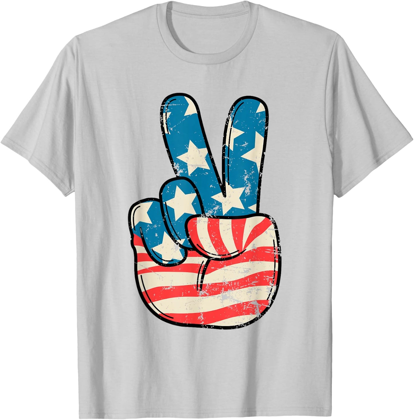 USA Flag Peace Sign Hand 4th of July Patriotic Men Boys T-Shirt - T-Shirt | Ash