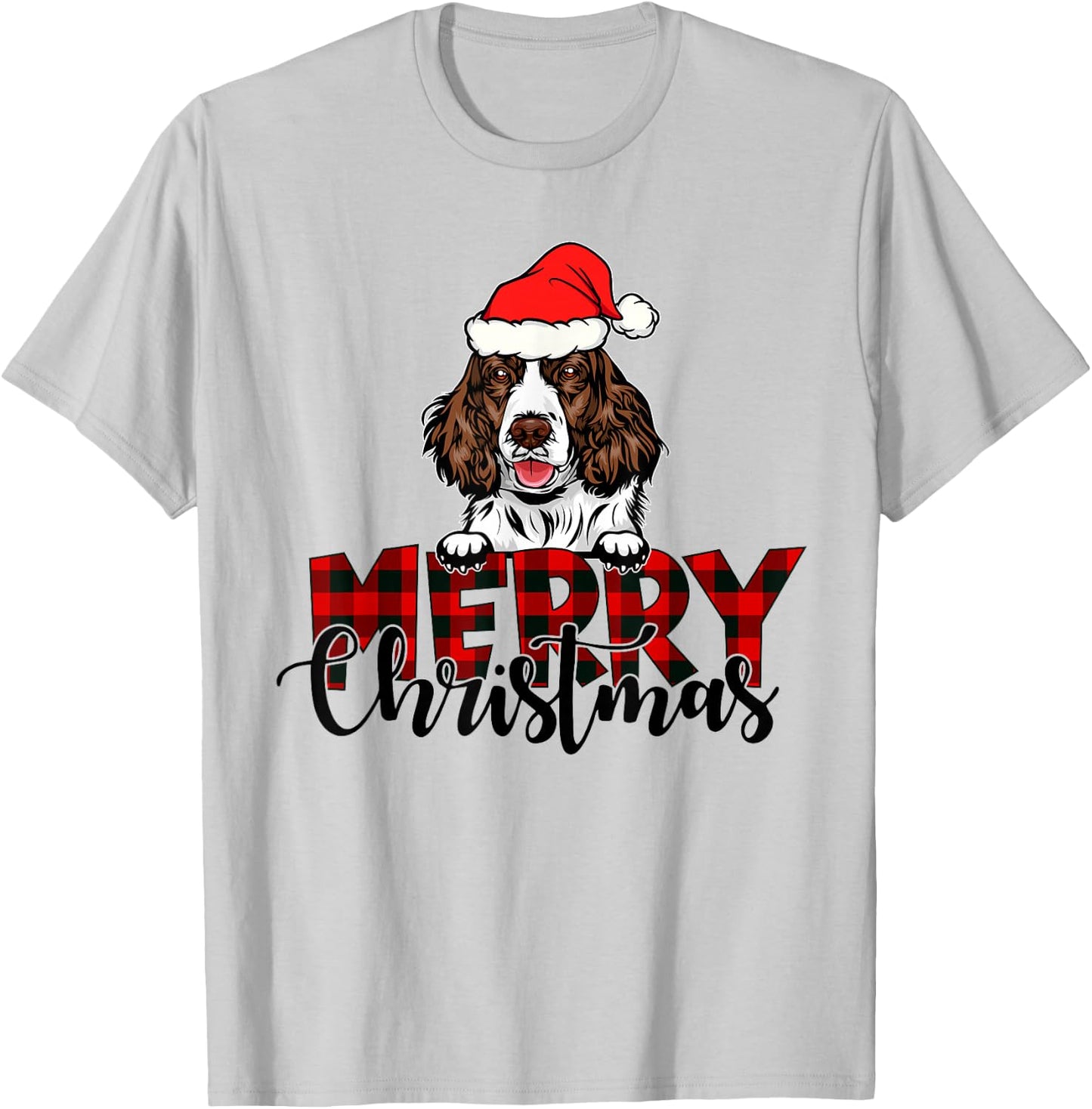Merry Christmas English Springer Spaniel Dog Christmas Santa T-Shirt - T-Shirt | Ash