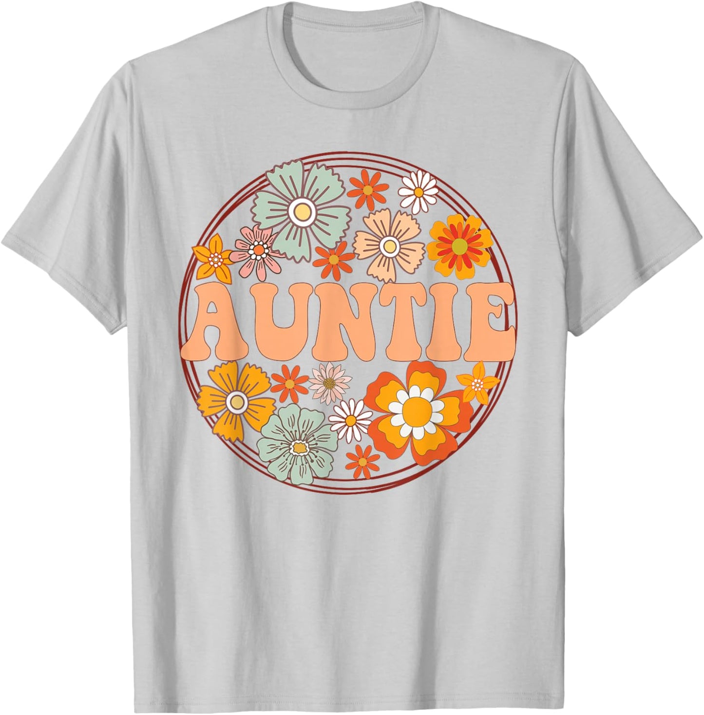 Groovy Auntie Retro Flowers Women Mother's Day Aunt T-Shirt - T-Shirt | Ash