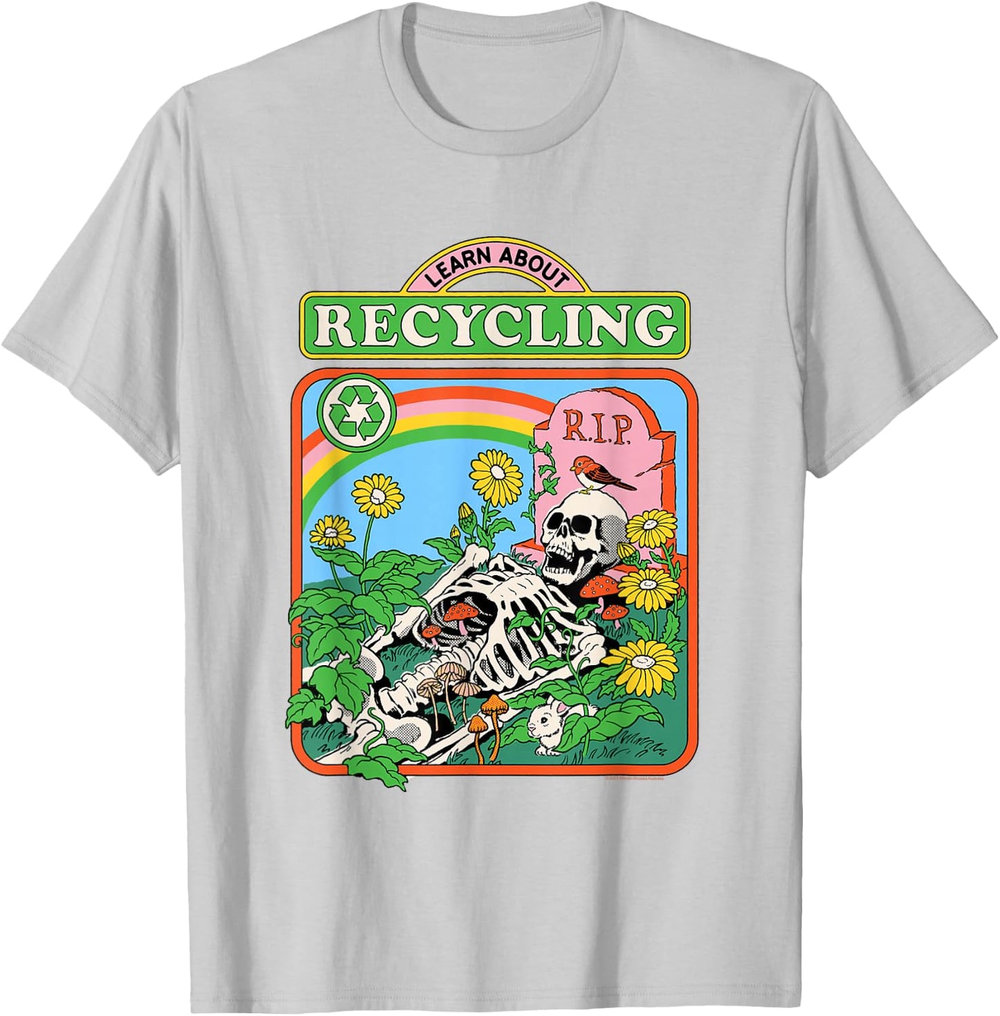 Steven Rhodes Learn Recycling Eco Skeleton Retro Dark Humor T-Shirt - T-Shirt | Ash