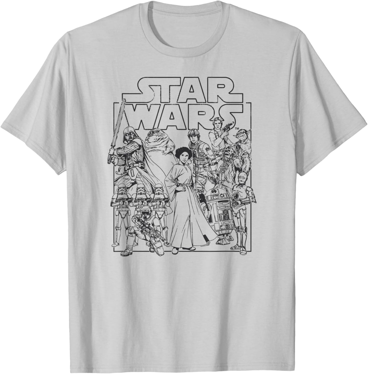 Amazon Essentials Star Wars Kids' Retro Movie Poster Group Pose , White, Small T-Shirt - T-Shirt | Ash