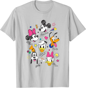 Disney Mickey and Friends Retro Doodle Best Friend Faces T-Shirt - T-Shirt | Ash