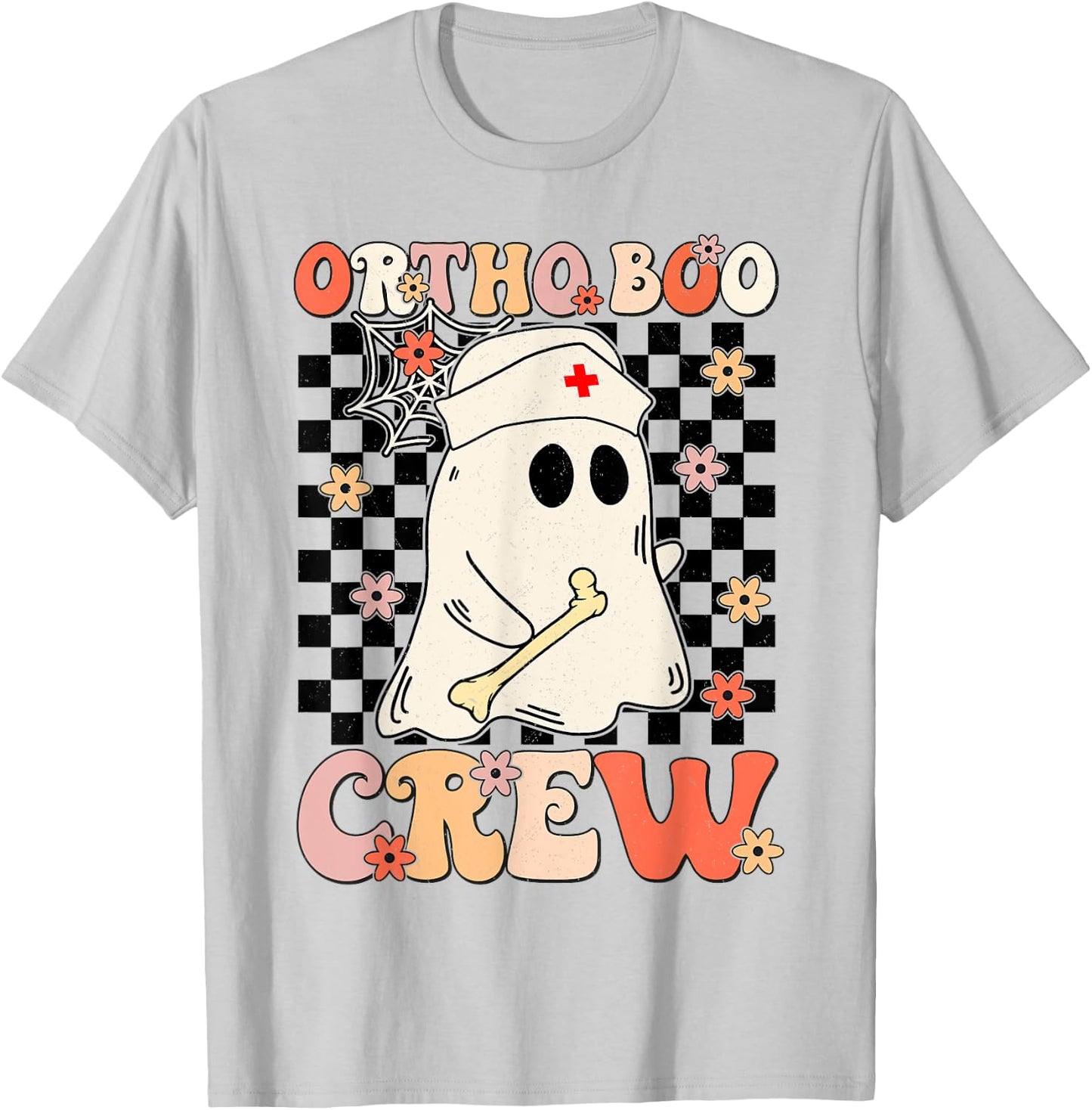 Ortho Boo Crew Ghost Pumpkin Orthopedic Nurse Halloween T-Shirt - T-Shirt | Ash