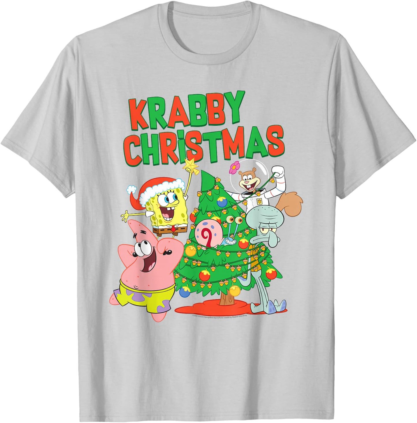 SpongeBob SquarePants Merry Christmas Tree Decorating T-Shirt - T-Shirt | Ash