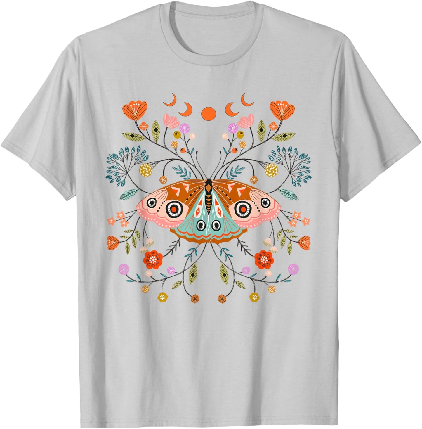 Mystical Butterfly Scandinavian Folk Art Botanical T-Shirt - T-Shirt | Ash