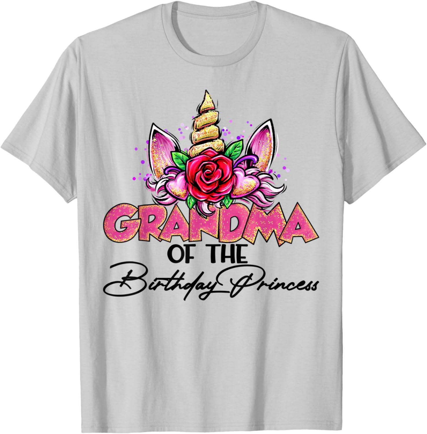 Grandma of the Birthday Princess Unicorn Matching Family T-Shirt - T-Shirt | Ash
