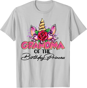 Grandma of the Birthday Princess Unicorn Matching Family T-Shirt - T-Shirt | Ash
