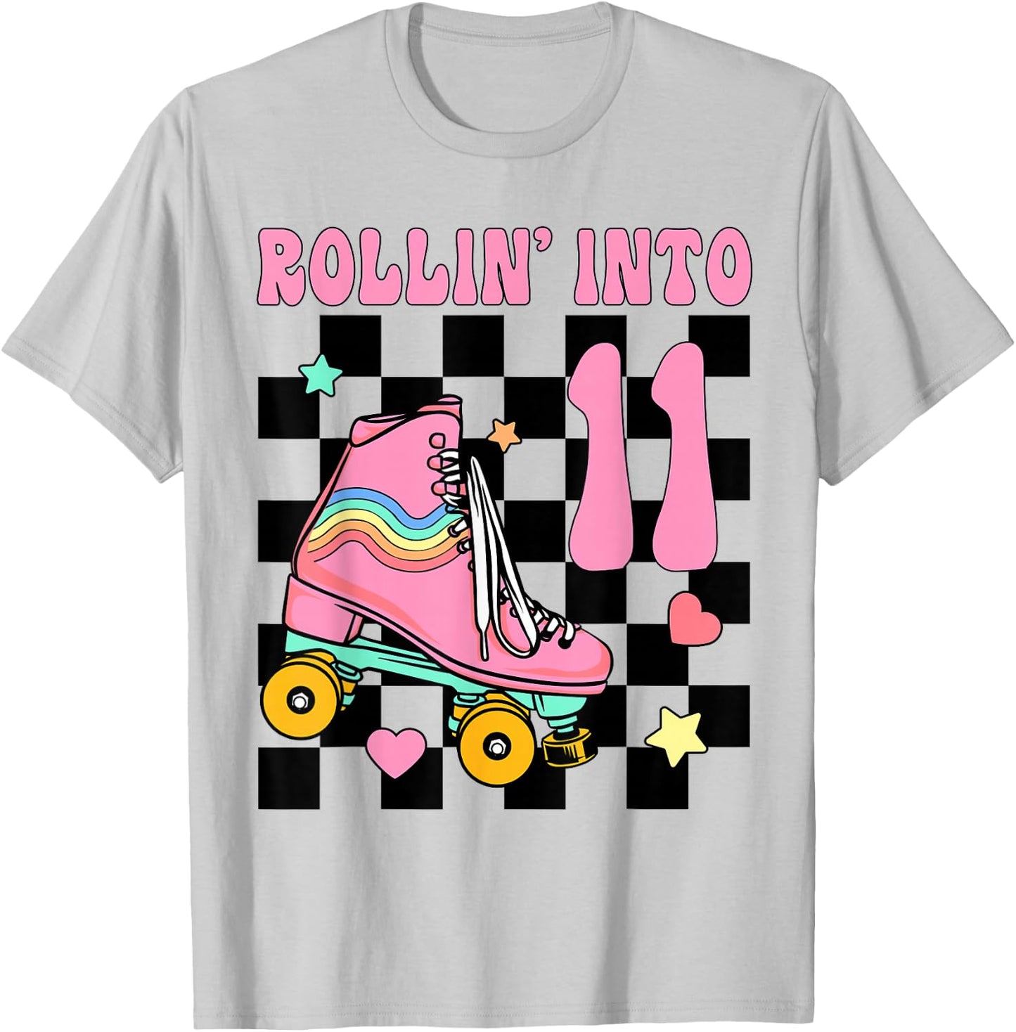 Rolling Into 11 Years Old Roller Skating Girl 11th Birthday T-Shirt - T-Shirt | Ash