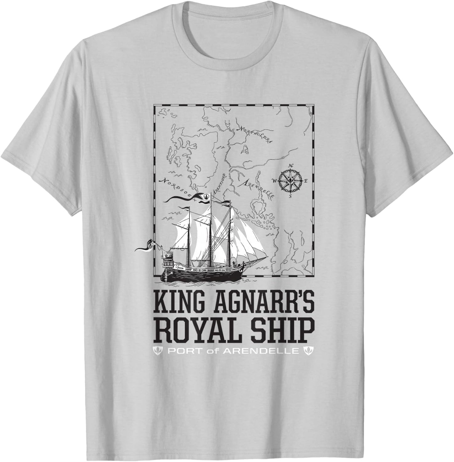 Disney Frozen King Agnarr's Royal Ship Port Of Arendelle Map T-Shirt - T-Shirt | Ash