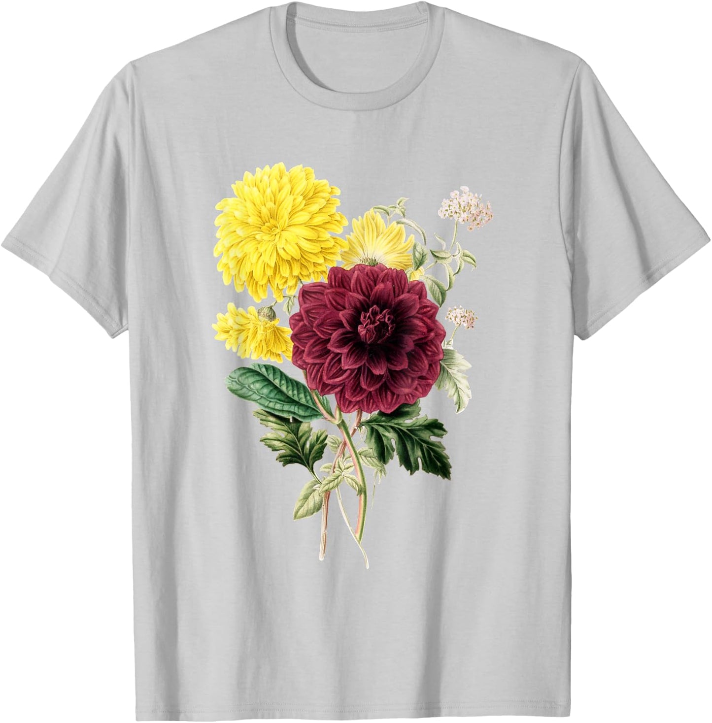 Dahlia Botanical Plant Bee Flower Annual Garden T-Shirt - T-Shirt | Ash