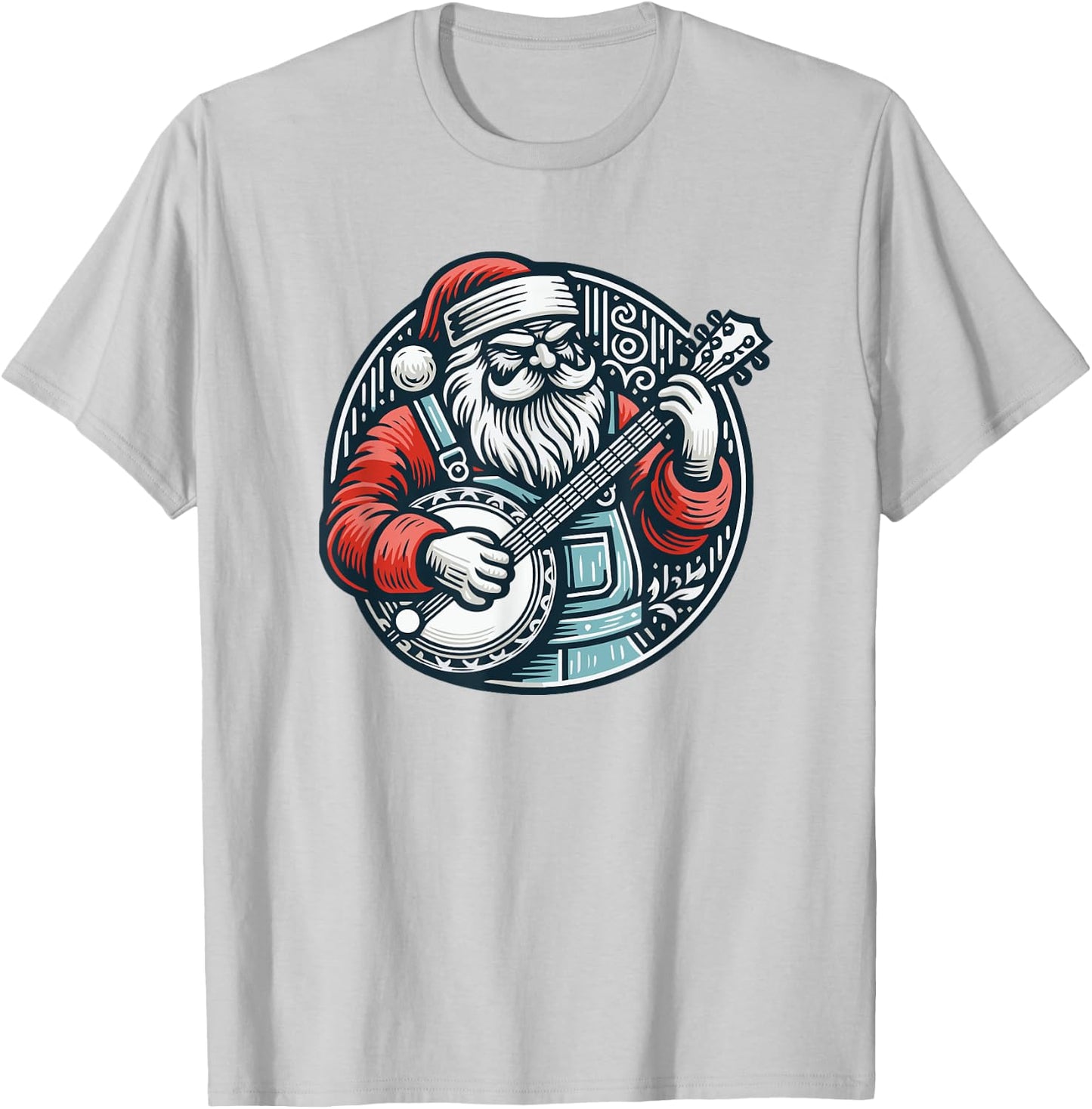 Banjo Santa Bluegrass County Santa Claus With Overalls T-Shirt - T-Shirt | Ash