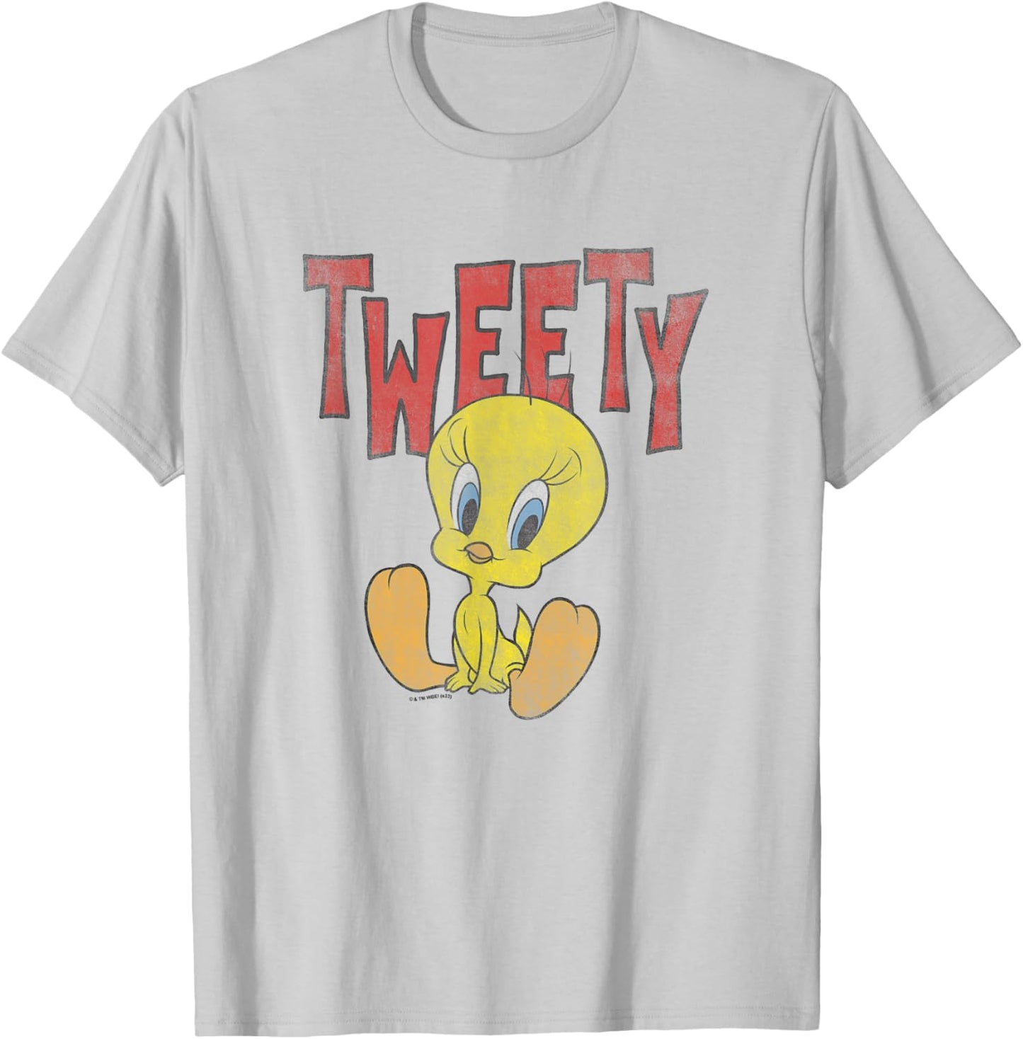 Looney Tunes Sitting Tweety Cute Portrait Distressed T-Shirt - T-Shirt | Ash
