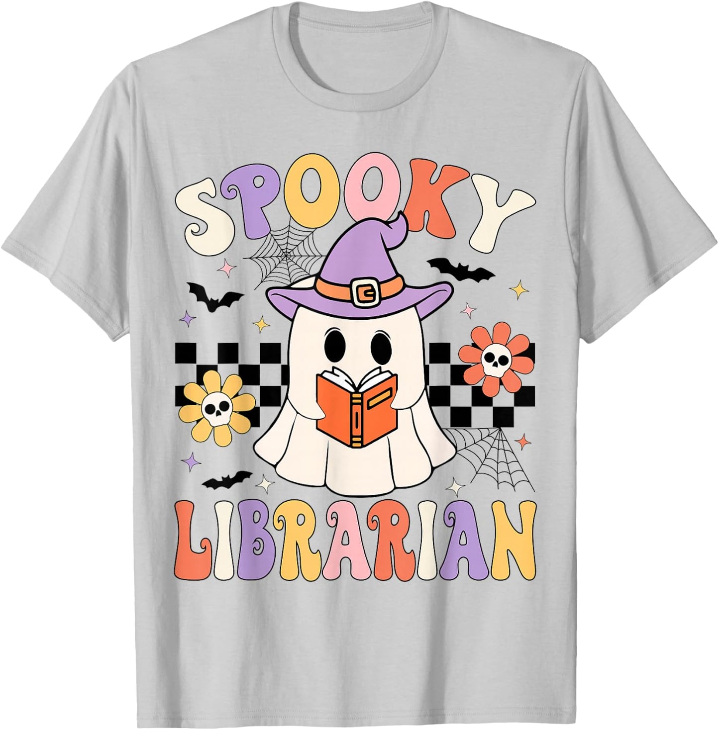 Groovy Spooky Librarian Halloween Library ghost Librarian T-Shirt - T-Shirt | Ash