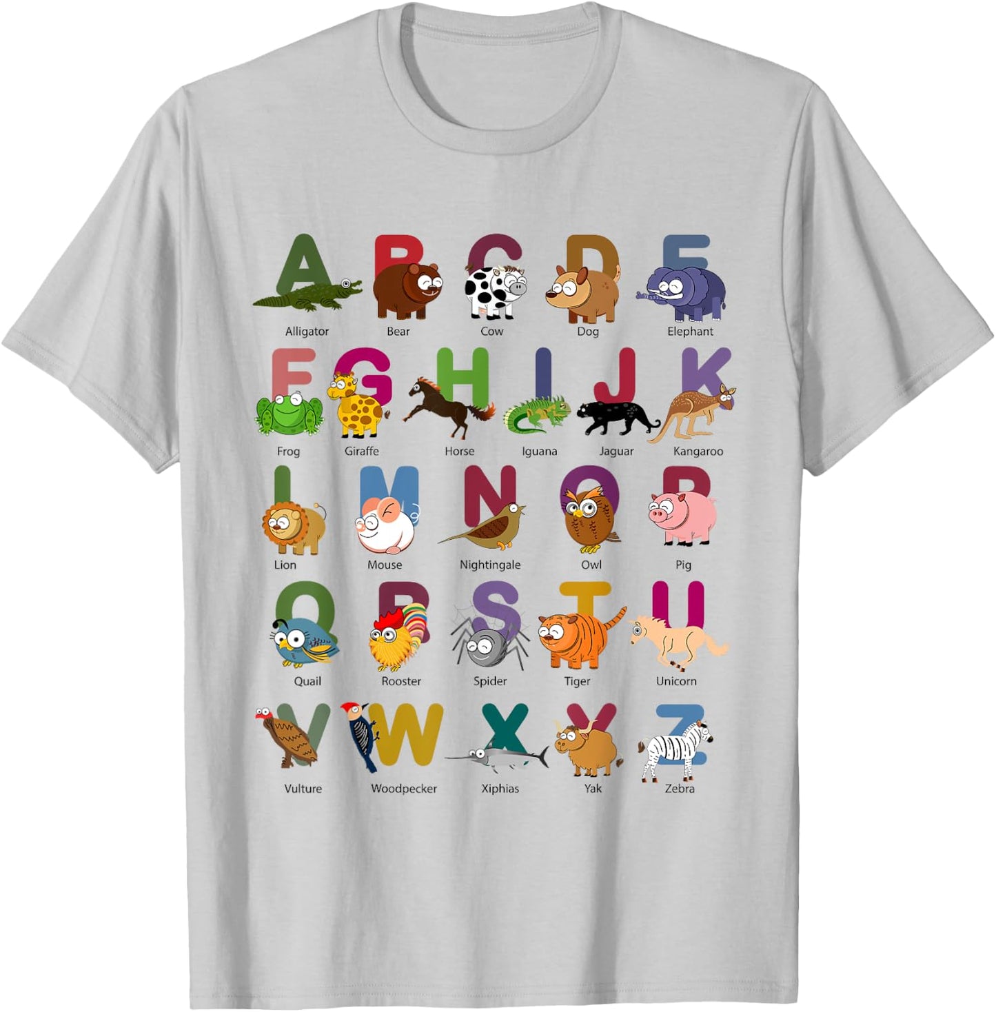 ABC Animals Identification A-Z Types Of Zoo Animals Alphabet T-Shirt - T-Shirt | Ash