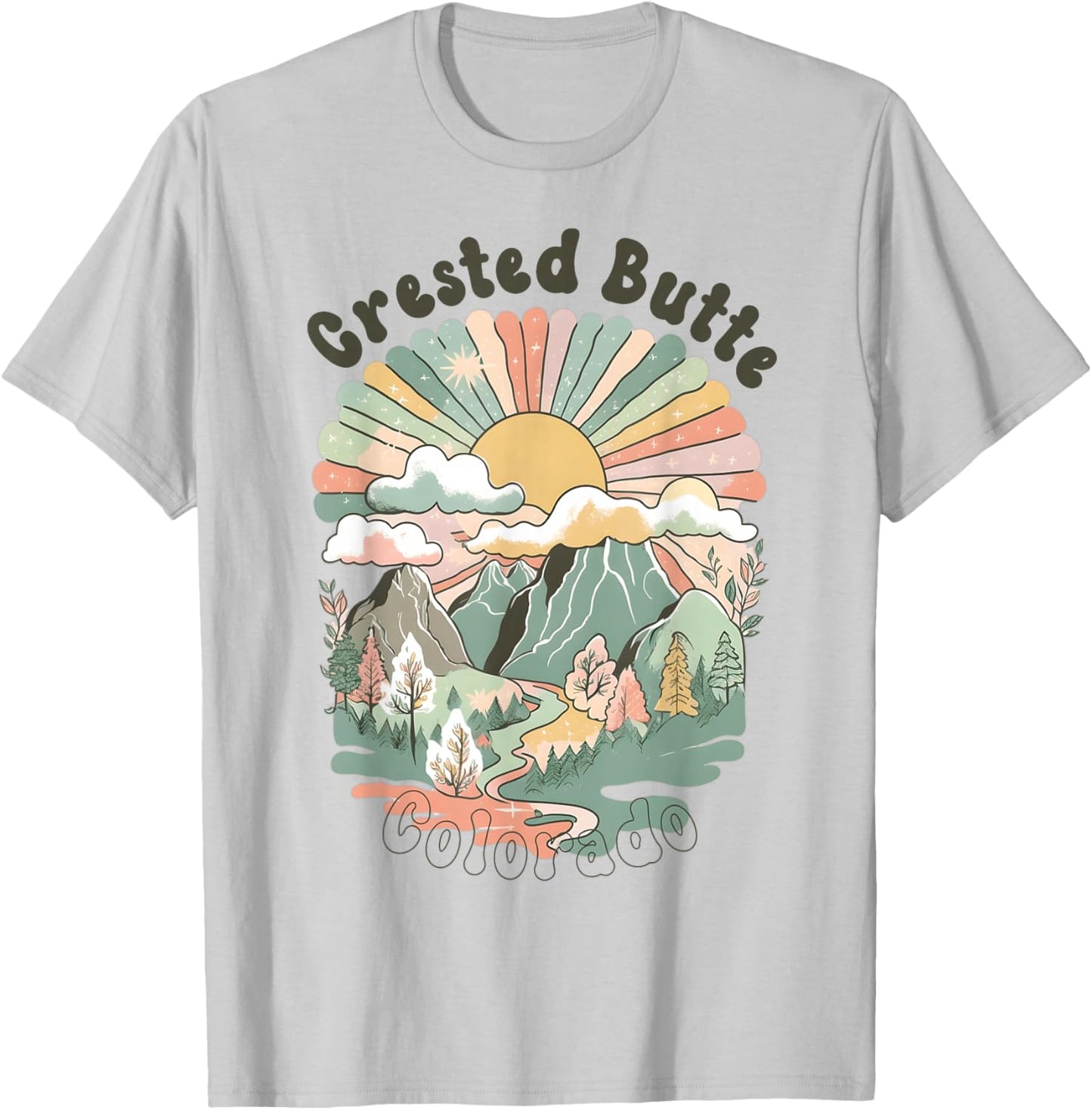 Vintage Crested Butte Mountains Colorado Sunset Groovy T-Shirt - T-Shirt | Ash