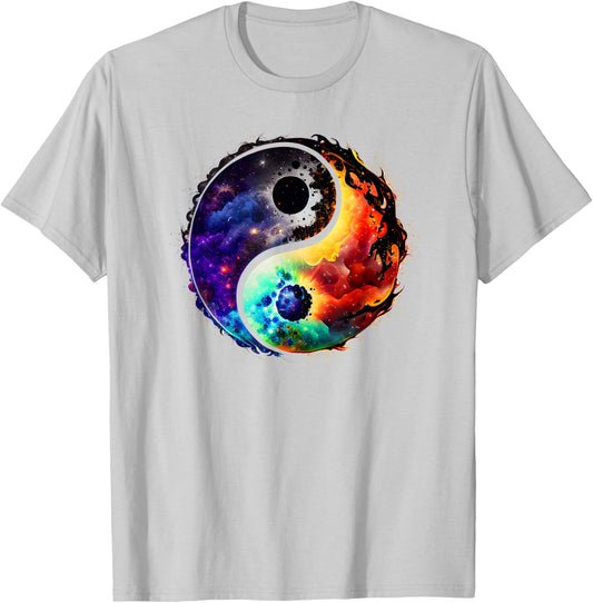 Yin Yang Feng Shui Ying Yang Zen Taijitu Colorful Galaxy T-Shirt - T-Shirt | Ash