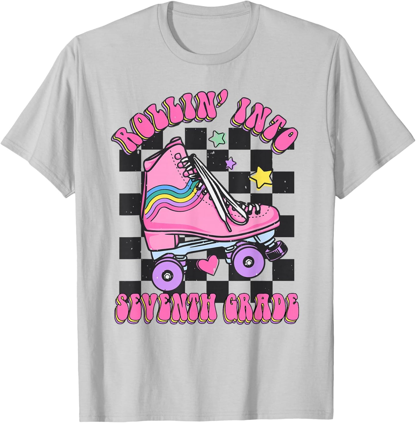 Kids Back To School Skating Rollin Into Seventh 7th Grade T-Shirt - T-Shirt | Ash