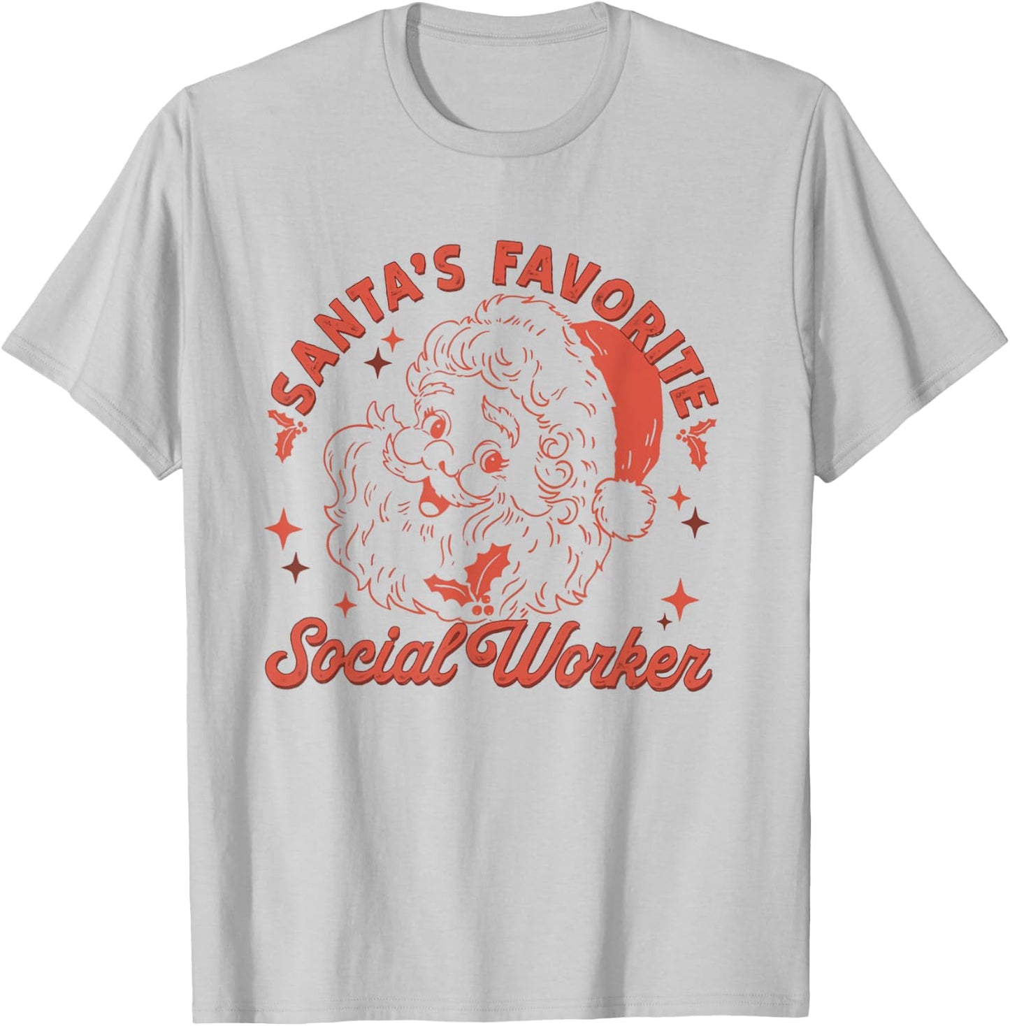 Retro Santa's Favorite Social Worker Christmas Social Worker T-Shirt - T-Shirt | Ash