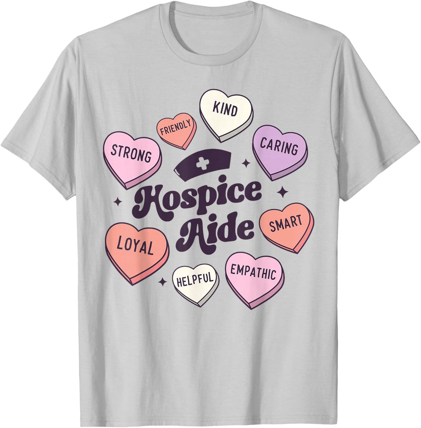 Hospice Aide Nursing Groovy Medical Valentines Day Hearts T-Shirt - T-Shirt | Ash