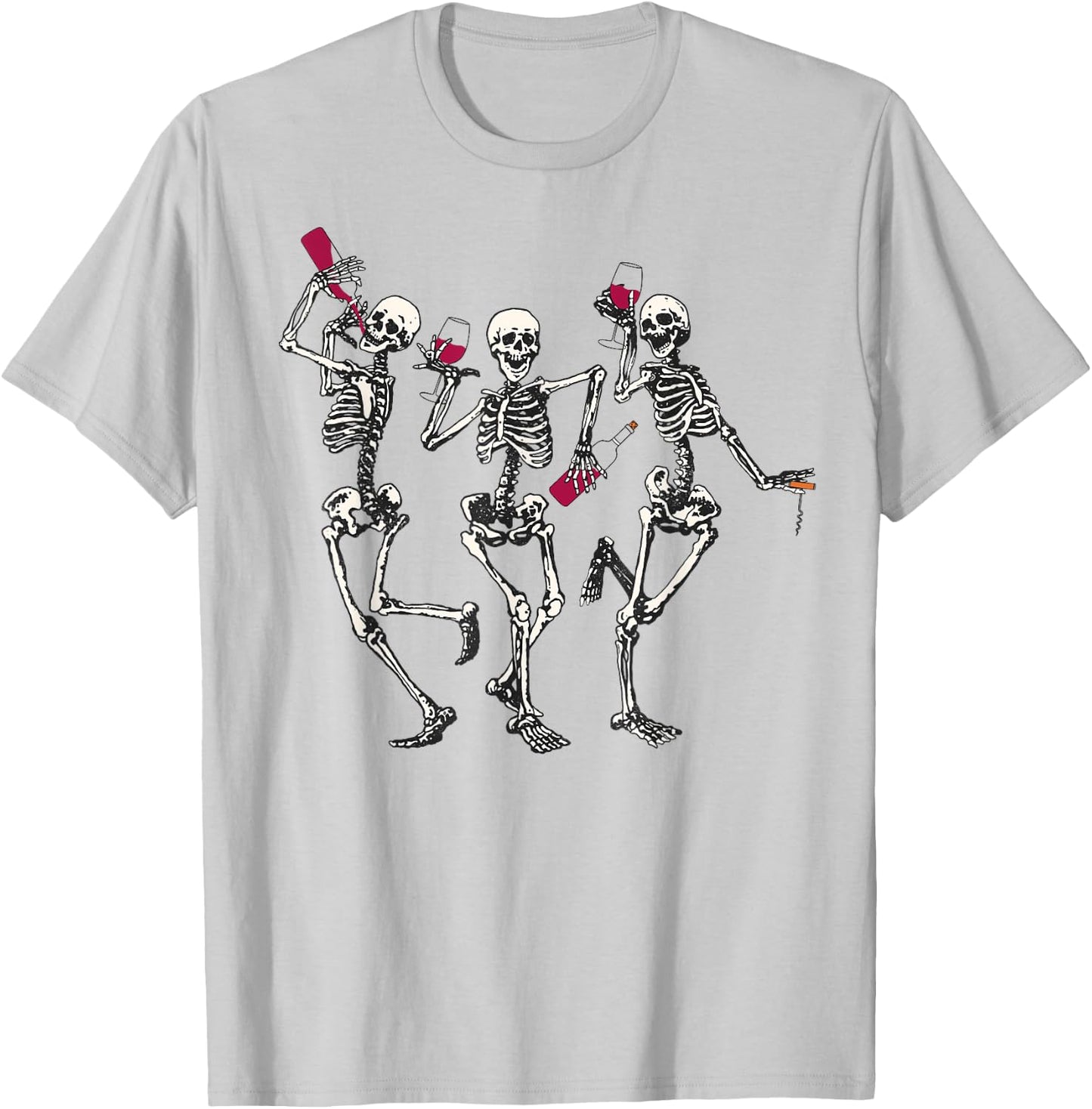 Dancing Skeletons funny Halloween easy costume drinking wine T-Shirt - T-Shirt | Ash