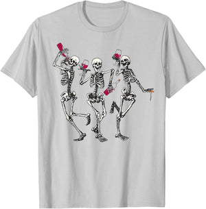 Dancing Skeletons funny Halloween easy costume drinking wine T-Shirt - T-Shirt | Ash