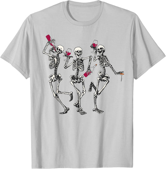 Dancing Skeletons funny Halloween easy costume drinking wine T-Shirt - T-Shirt | Ash