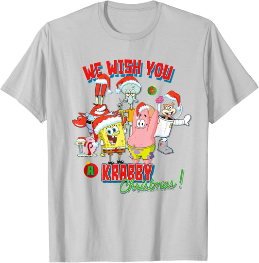 SpongeBob SquarePants We Wish You A Krabby Christmas! T-Shirt - T-Shirt | Ash
