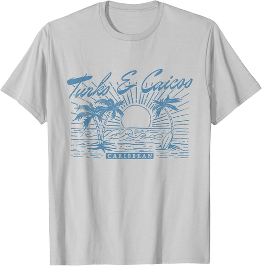 Turks and Caicos Caribbean Vintage Style Distressed Beach T-Shirt - T-Shirt | Ash